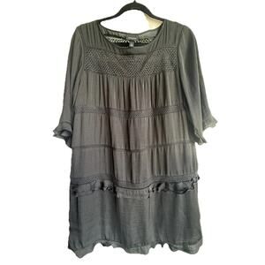 WHOWHATWEAR Woman’s 3/4 Sleeve Black Tiered Tunic Dress Sz L Boho Flowy Western